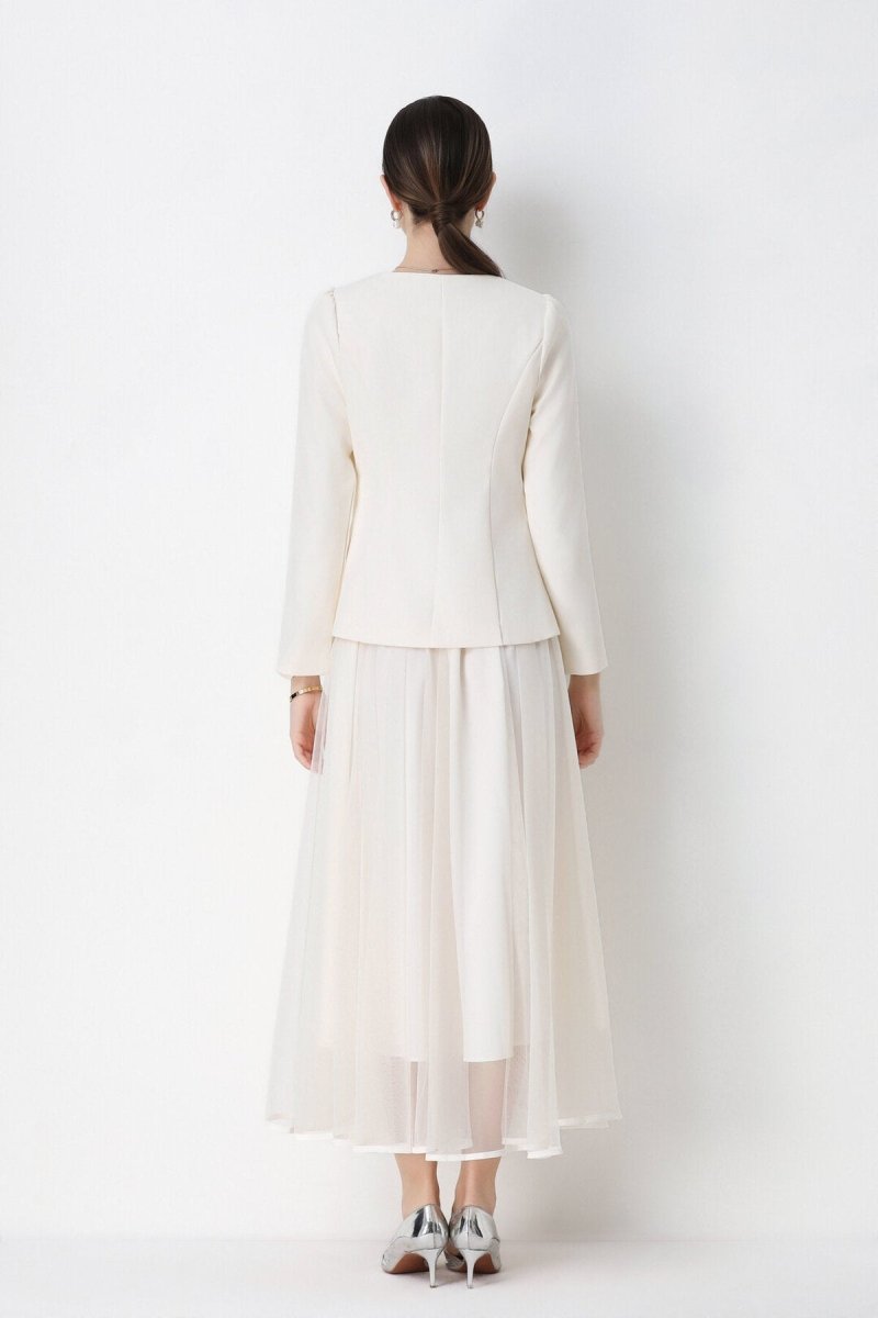 Pearl Embellished Peplum Jacket & Tulle Skirt Set