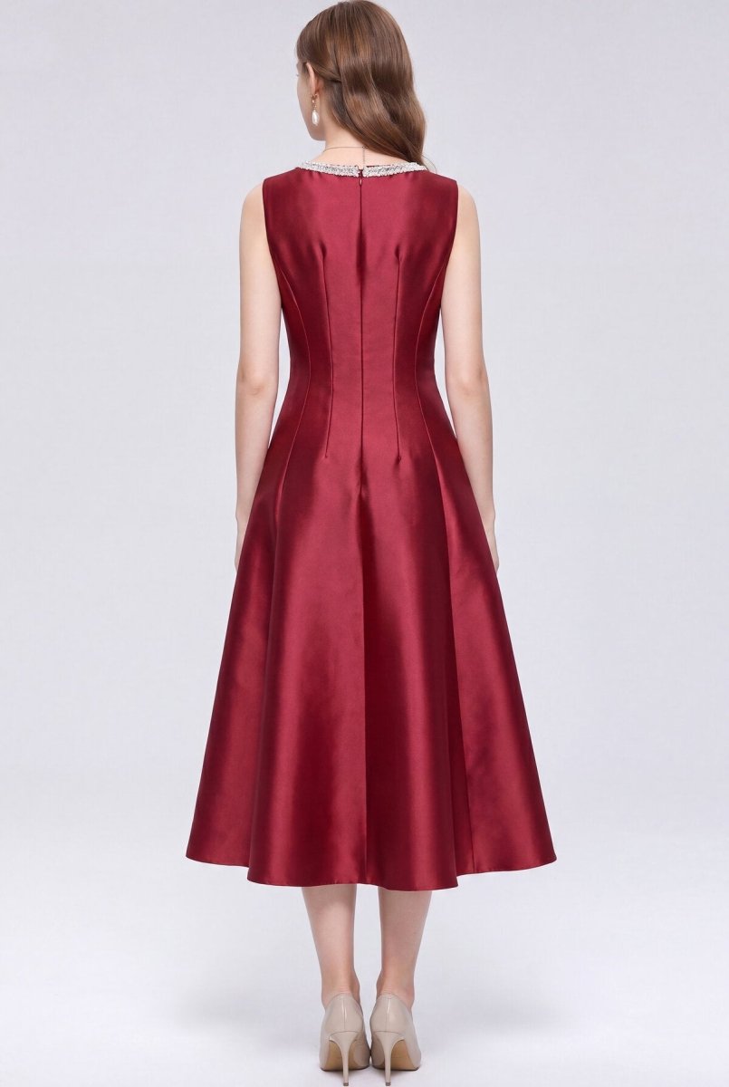 Pearl-Trimmed Sleeveless Fit-and-Flare Midi Dress