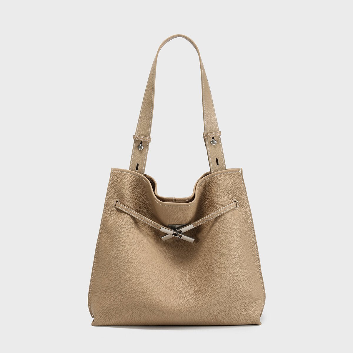 Pebbled Leather Slouchy Hobo Tote – Large Shoulder Bag with Cross Drawstring Detail