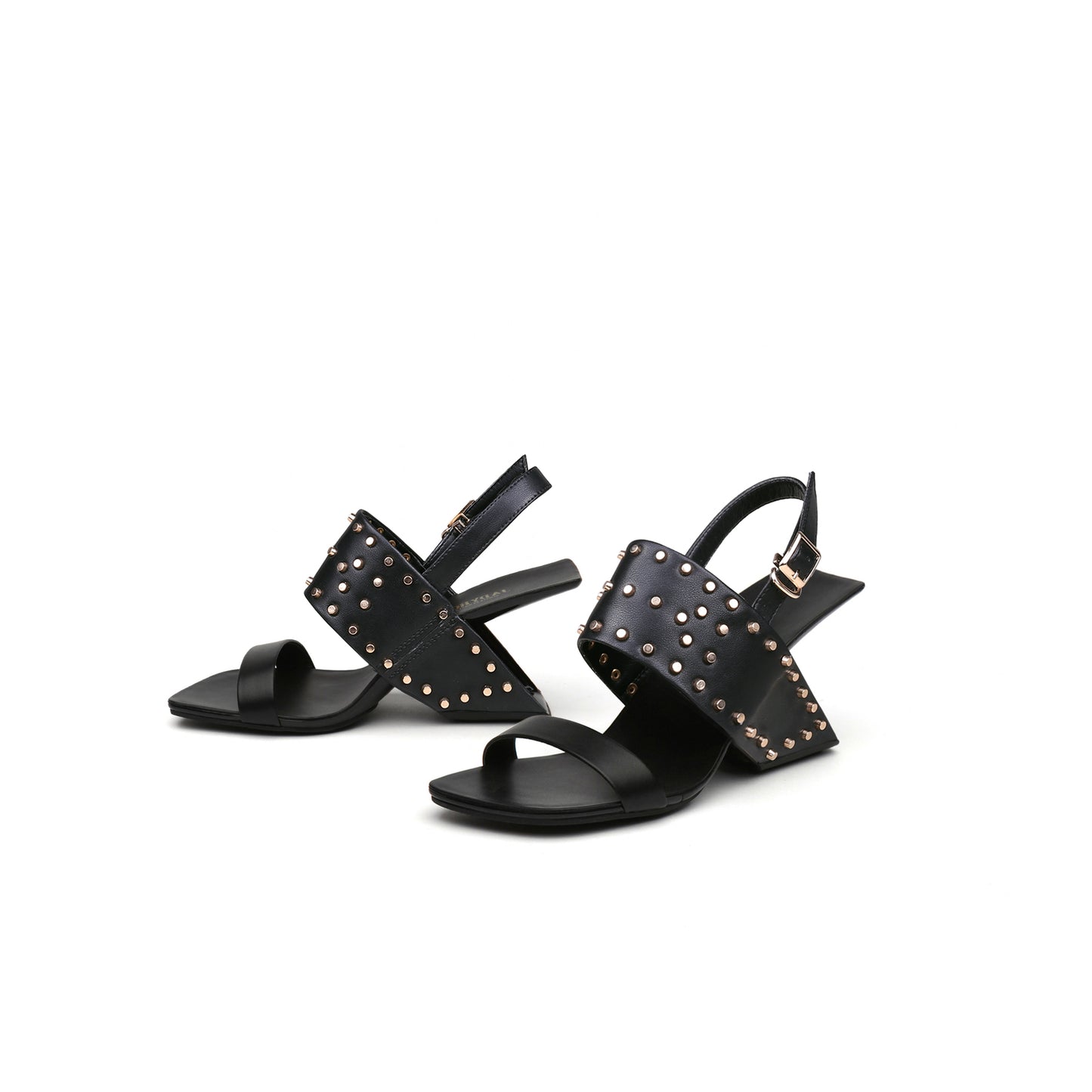 plain leather studded heelless sandals all black 5