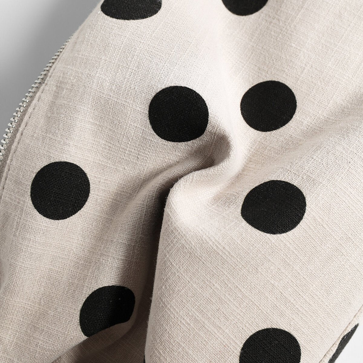 Polka Dot Canvas Hobo Bag – Cotton Linen Leather Trim Shoulder Bag with Adjustable Strap