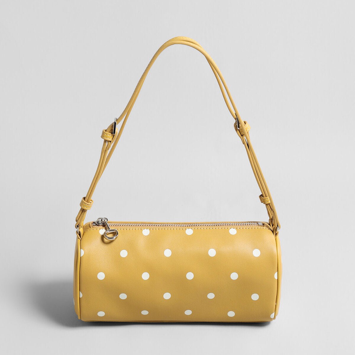Polka Dot Cylinder Pillow Bag – Sheepskin Barrel Shoulder Bag with Adjustable Strap
