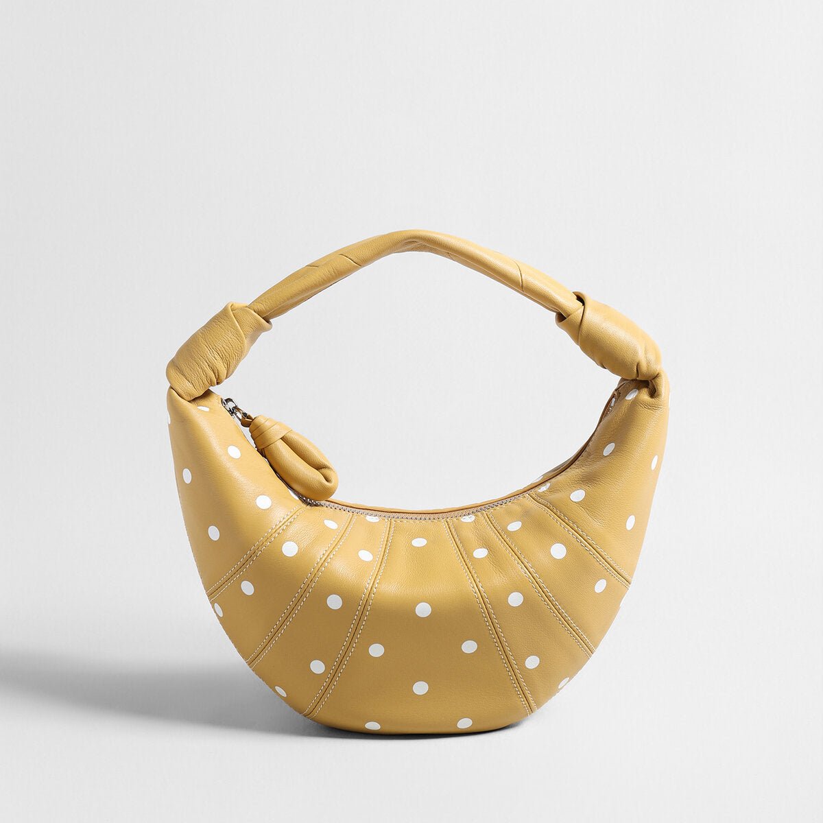 Polka Dot Dumpling Bag – First-Layer Sheepskin Crescent Shoulder Bag with Knotted Handle