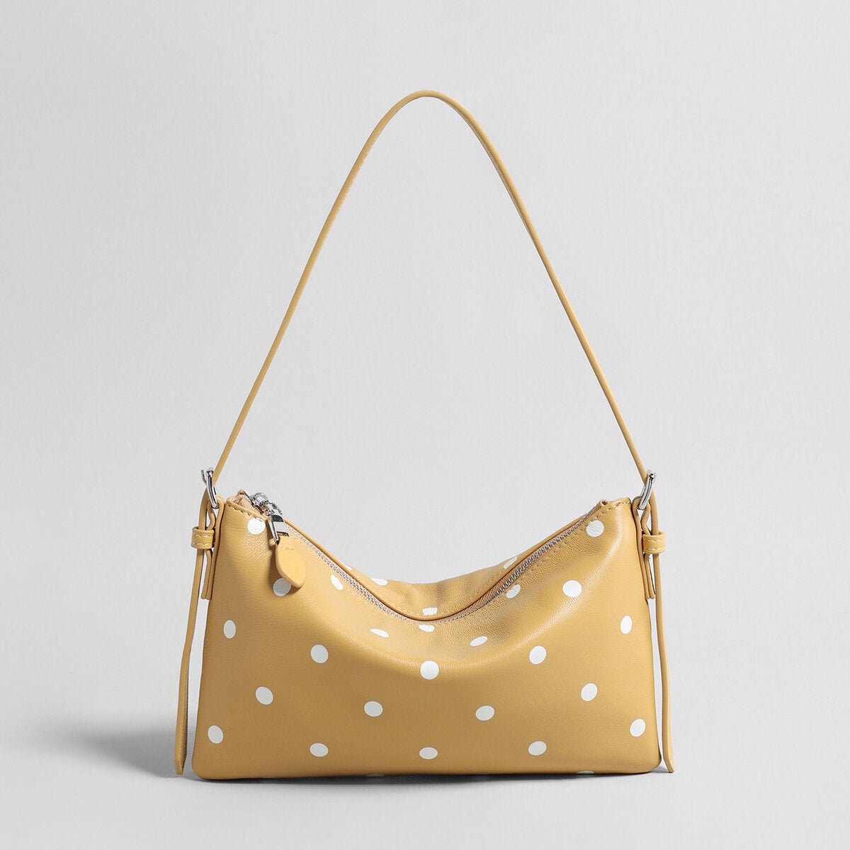 Polka Dot Soft Shoulder Bag – First-Layer Sheepskin Leather Crescent Bag with Adjustable Strap