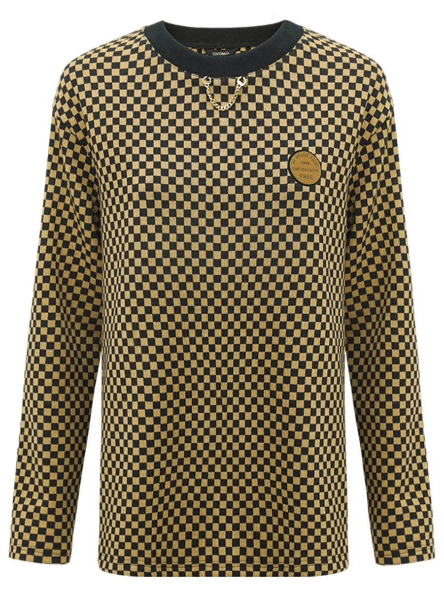 relaxed fit jacquard grid brown sweater all brown 4