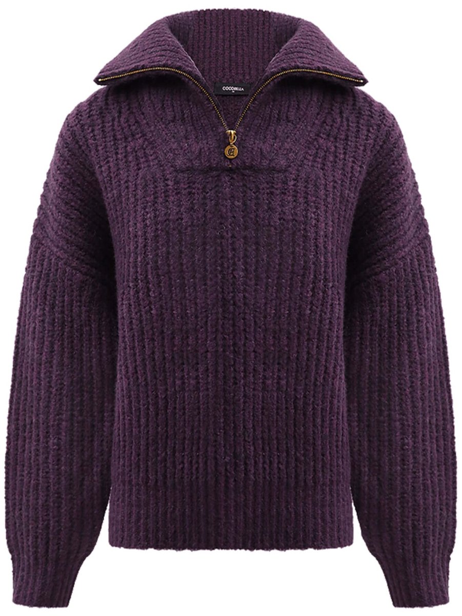 retro half zip purple knit top all purple 4