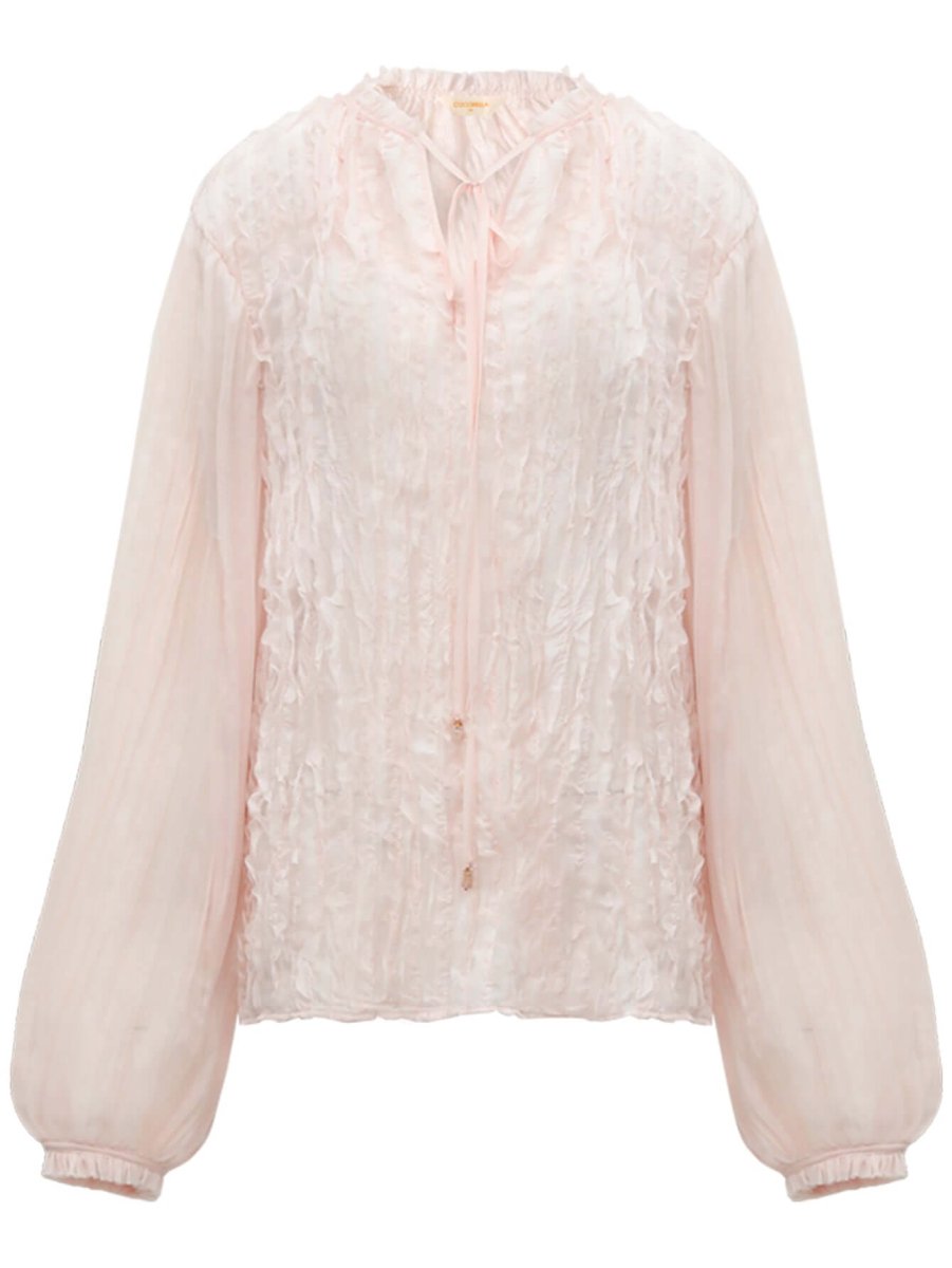 romantic soft pink blouse with bubble sleeves all pink 4