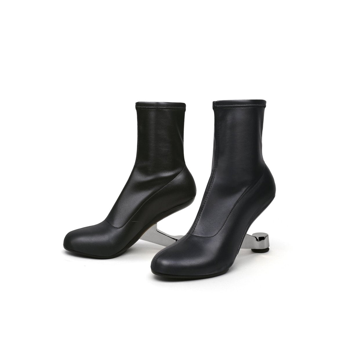 round toe classic black leather boots all black 5
