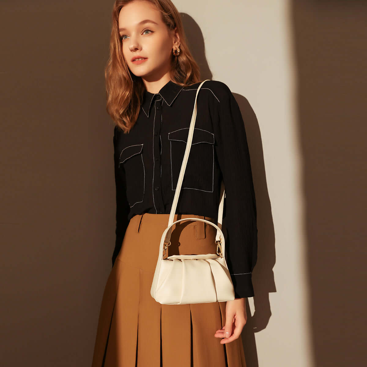 ruched leather handbag ivory 5