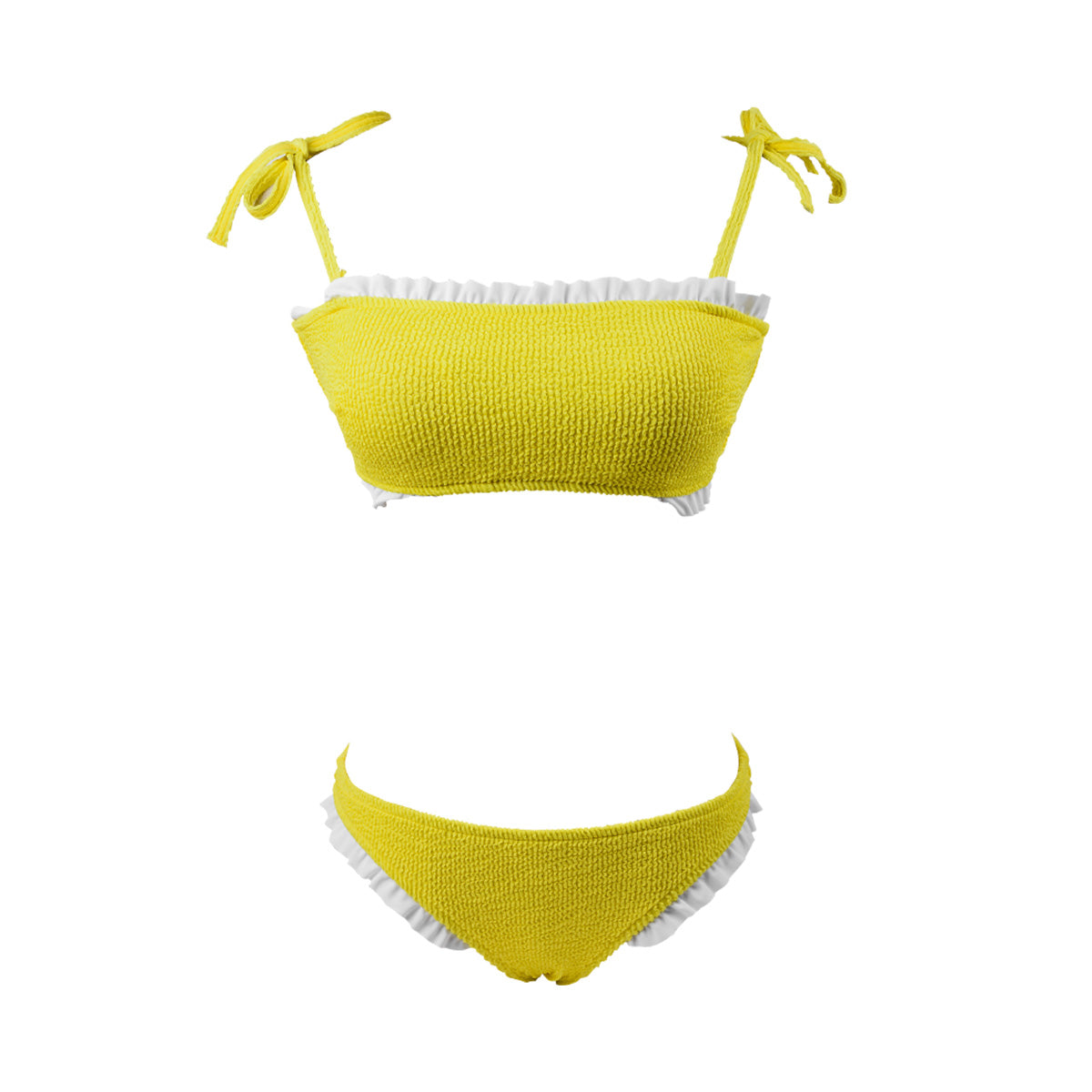 ruffle trim two piece bandeau swimsuit all yellow 4