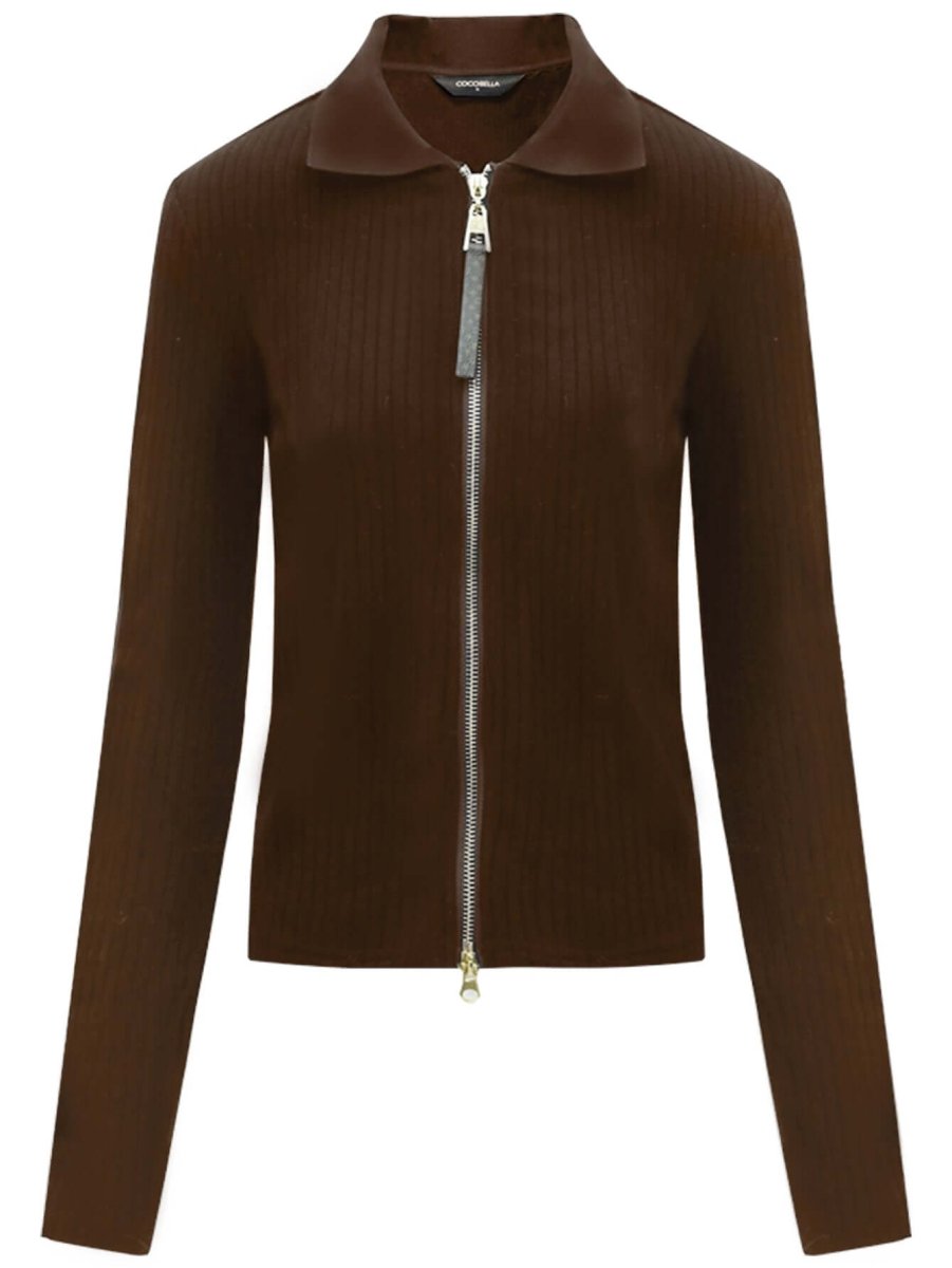 sexy v neck double zip cardigan all brown 4