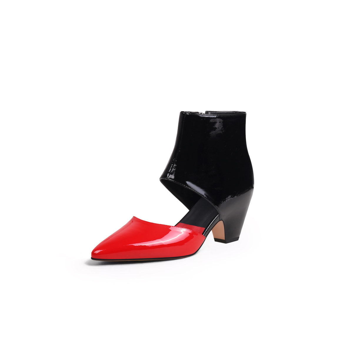 shiny leather cut out ankle boots all red 2