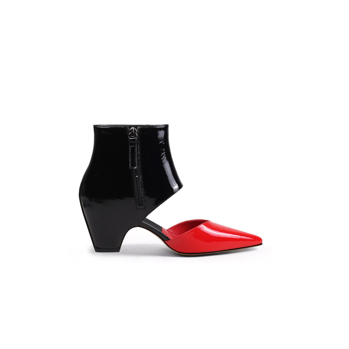 shiny leather cut out ankle boots all red 3