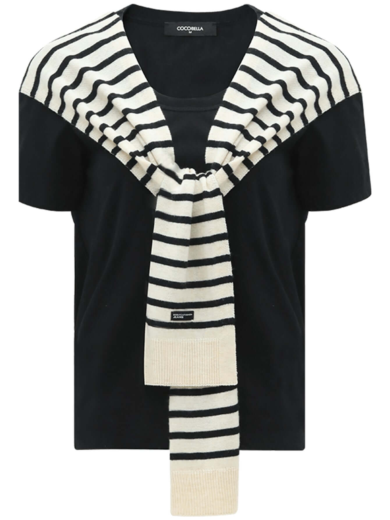 short sleeved black tee with striped shawl all black 4
