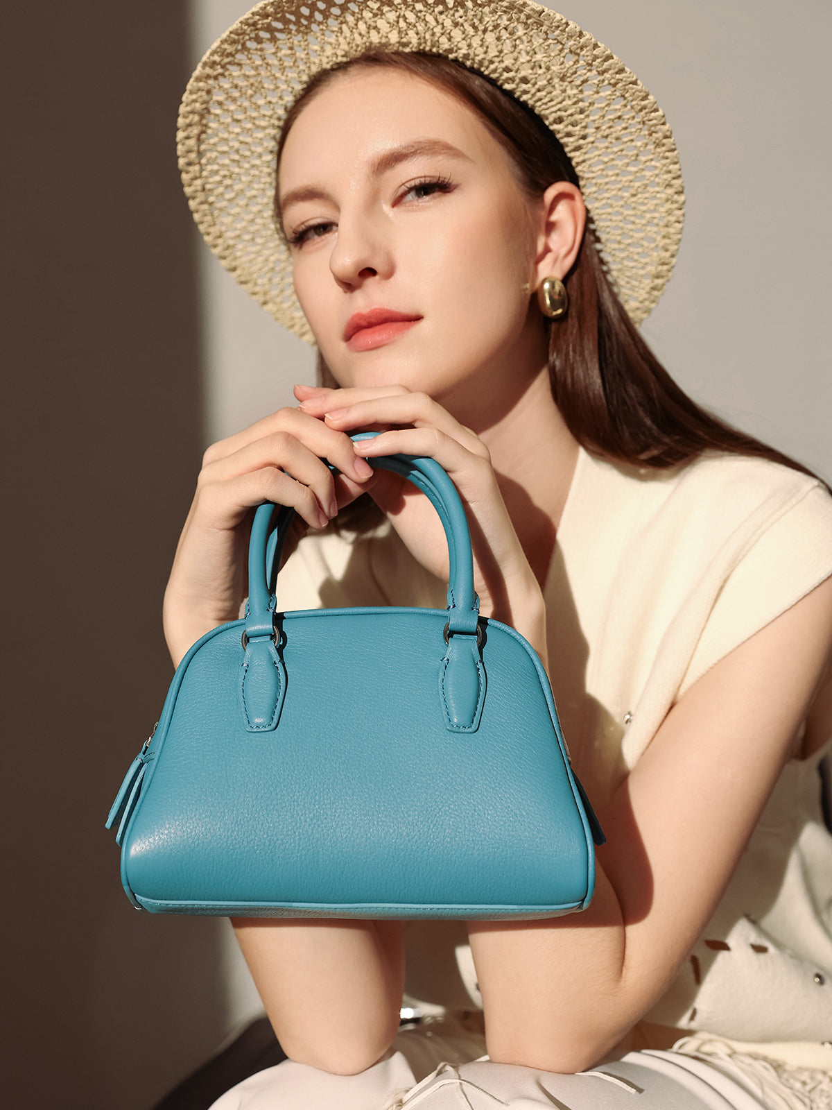 simple leather bowling bag blue 6