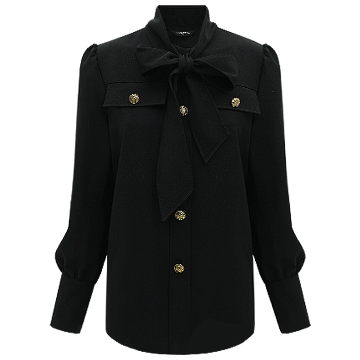 smart bow tie neck button down black shirt all black 4