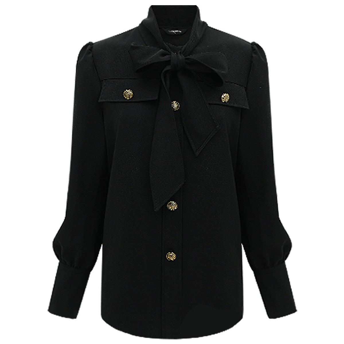 smart bow tie neck button down black shirt all black 4