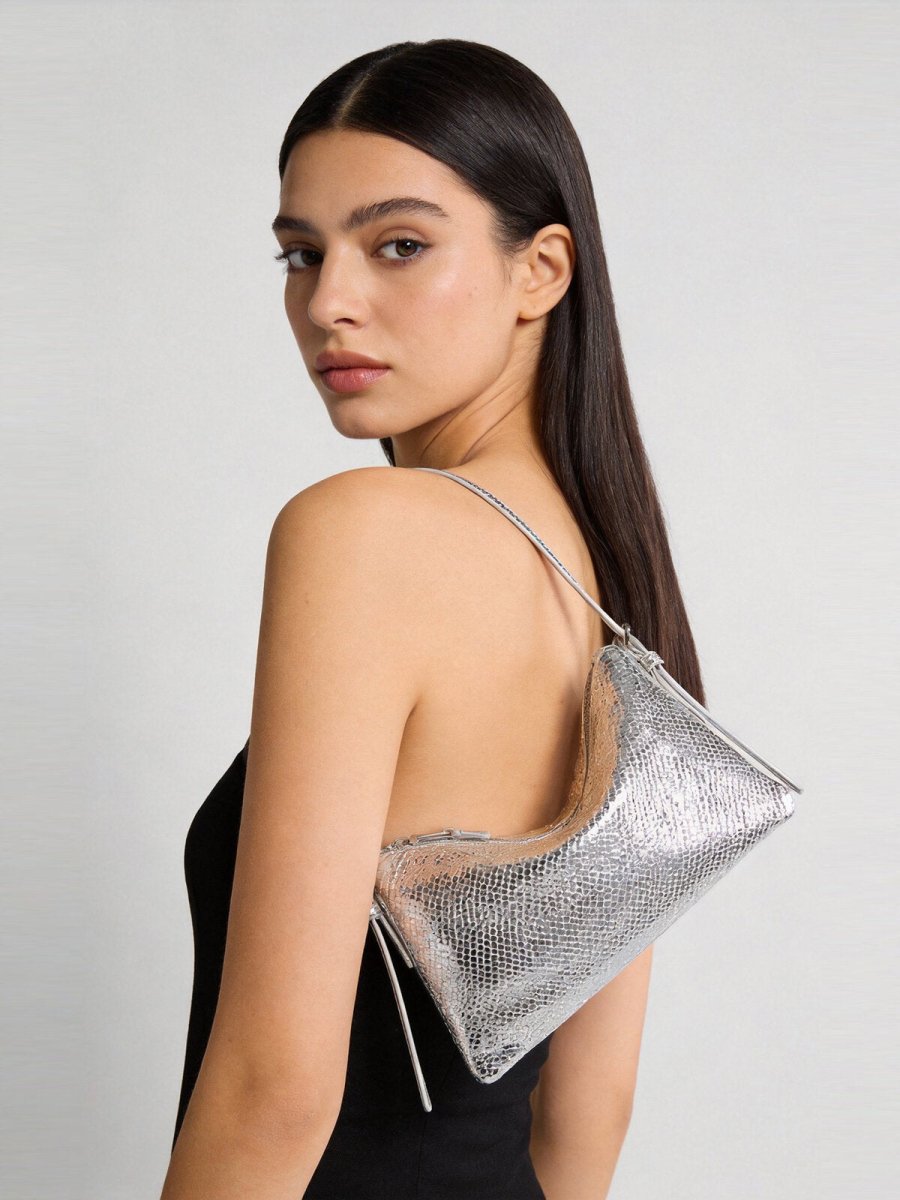 Snake-Embossed Lambskin Mini Hobo – Slouchy Underarm Shoulder Bag