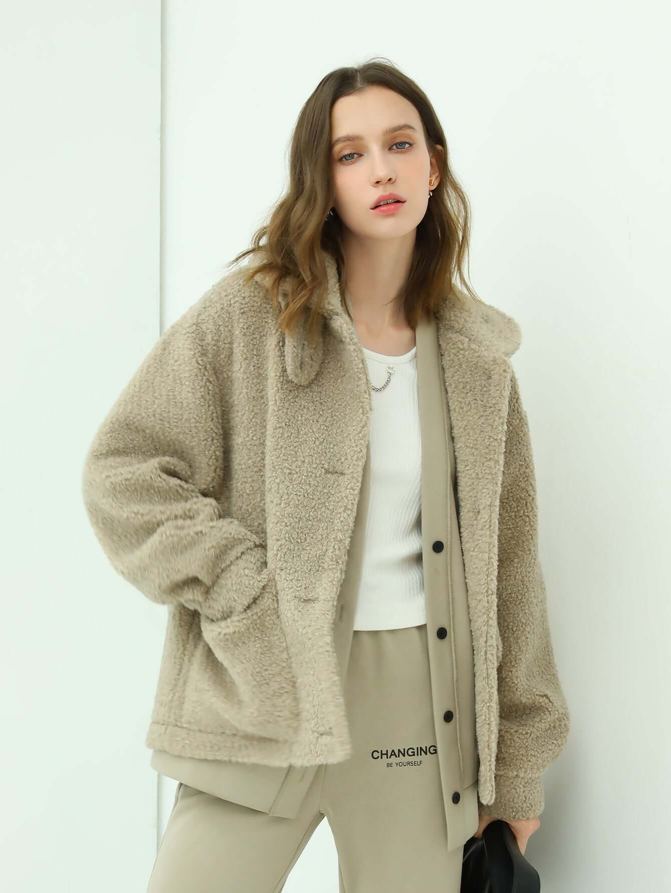 soft khaki teddy fleece jacket all khaki 1