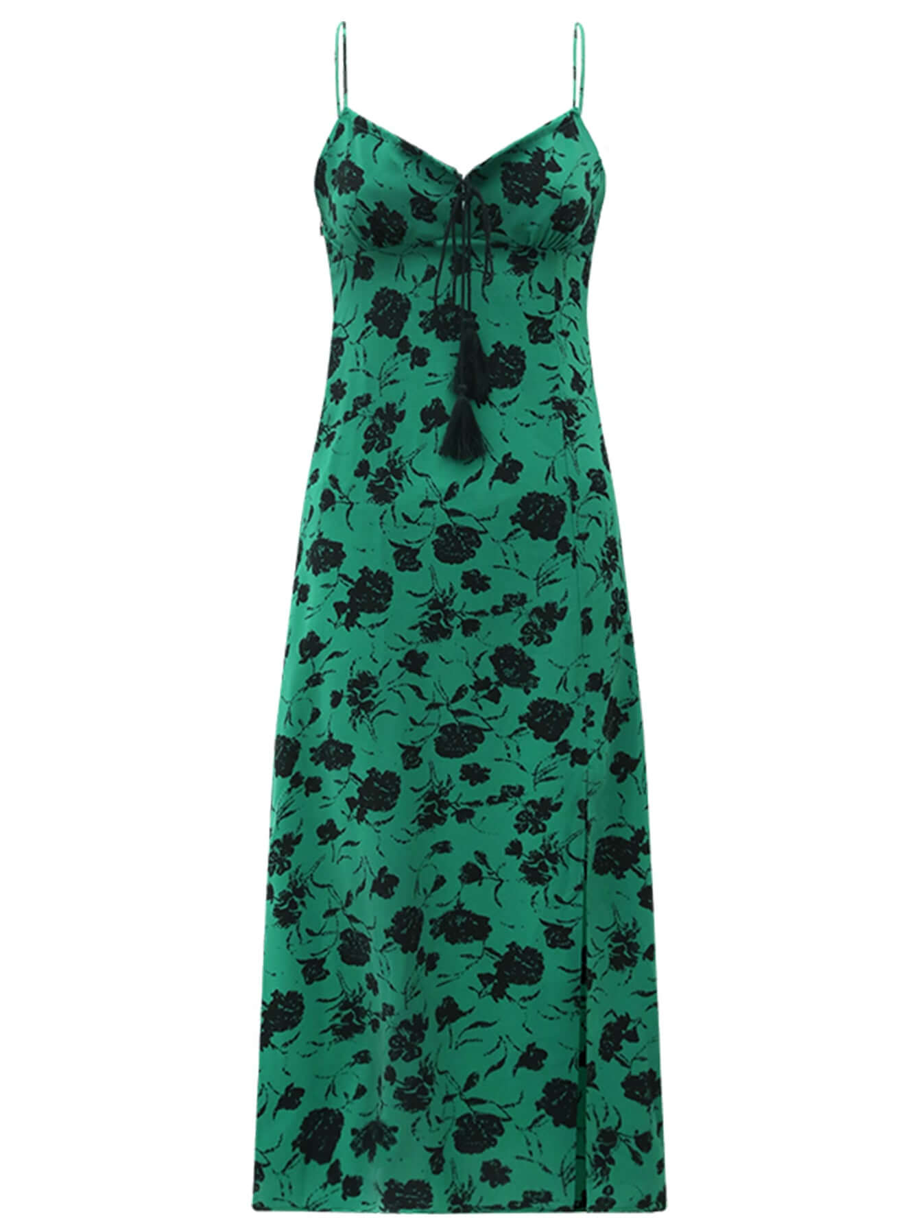 spaghetti strap floral green maxi dress with side slit all green 4
