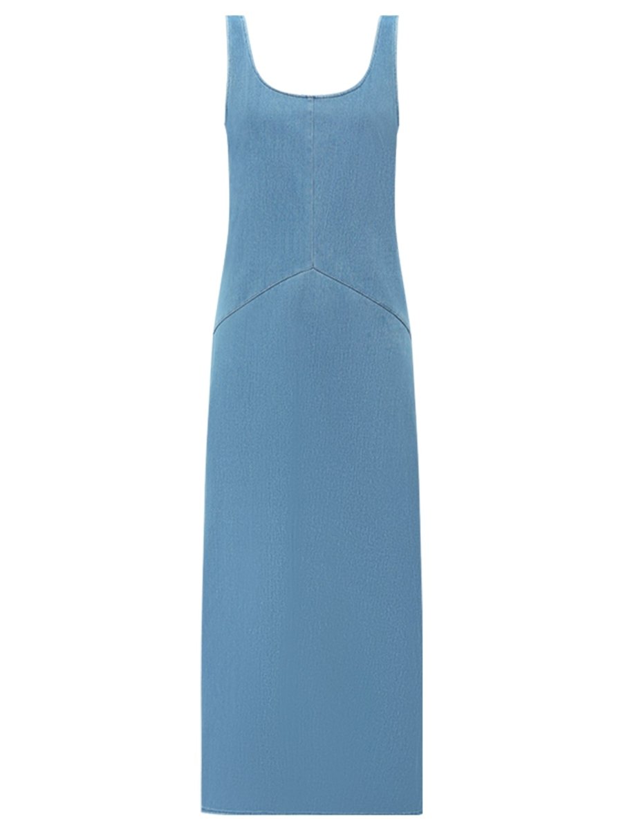 sporty scoop neck blue denim tank dress all blue 4