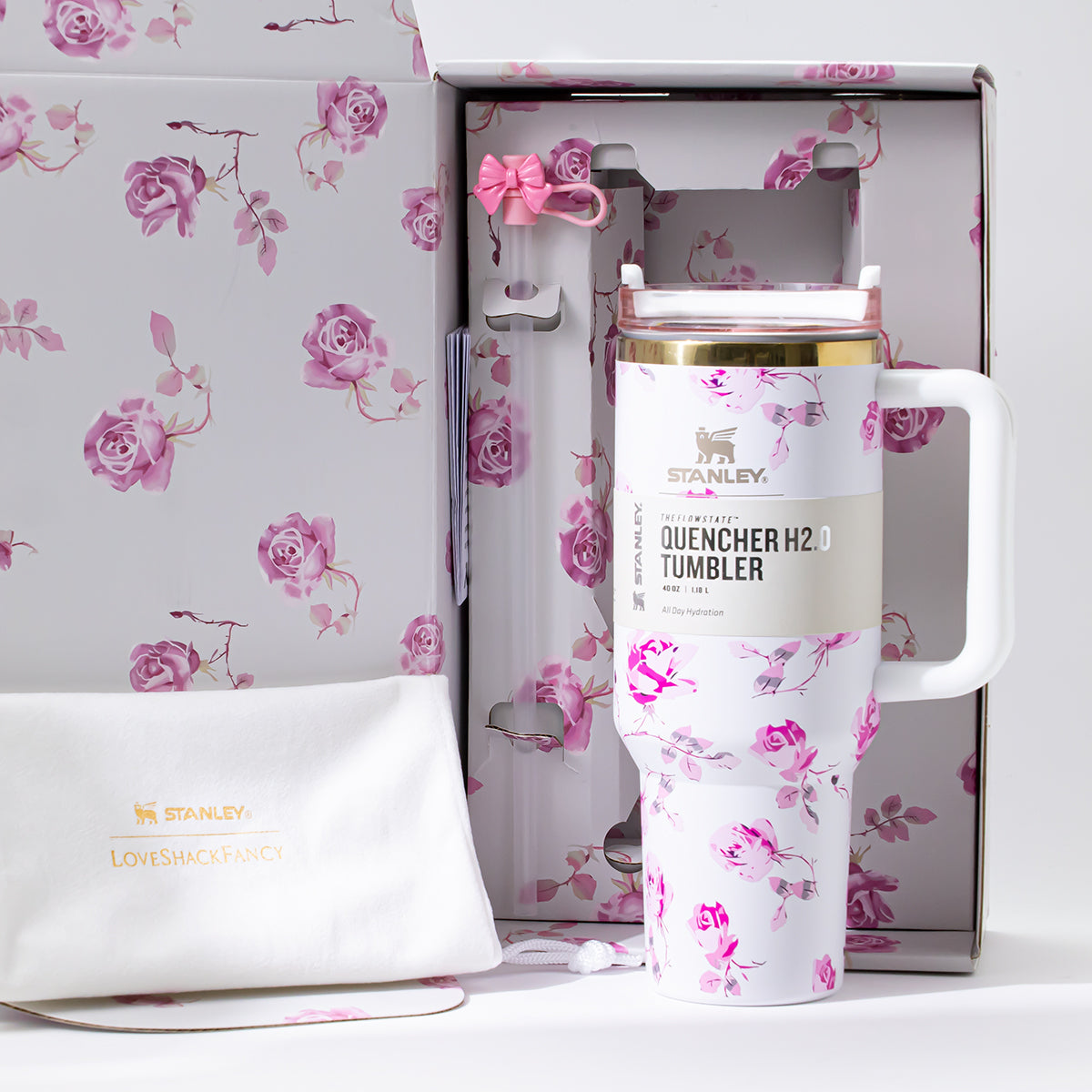 Stanley x LoveShackFancy Ribbon Rosa Quencher H2.0 FlowState Tumbler 40oz – Limited Edition Rose Garden Bow Tumbler