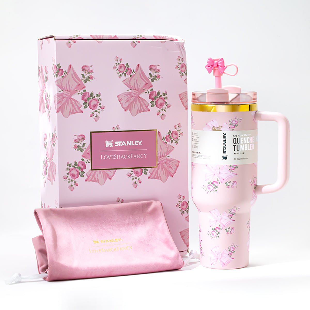 Stanley x LoveShackFancy Rosa Beaux Quencher H2.0 FlowState Tumbler 40oz – Limited Edition Floral Bow Collection