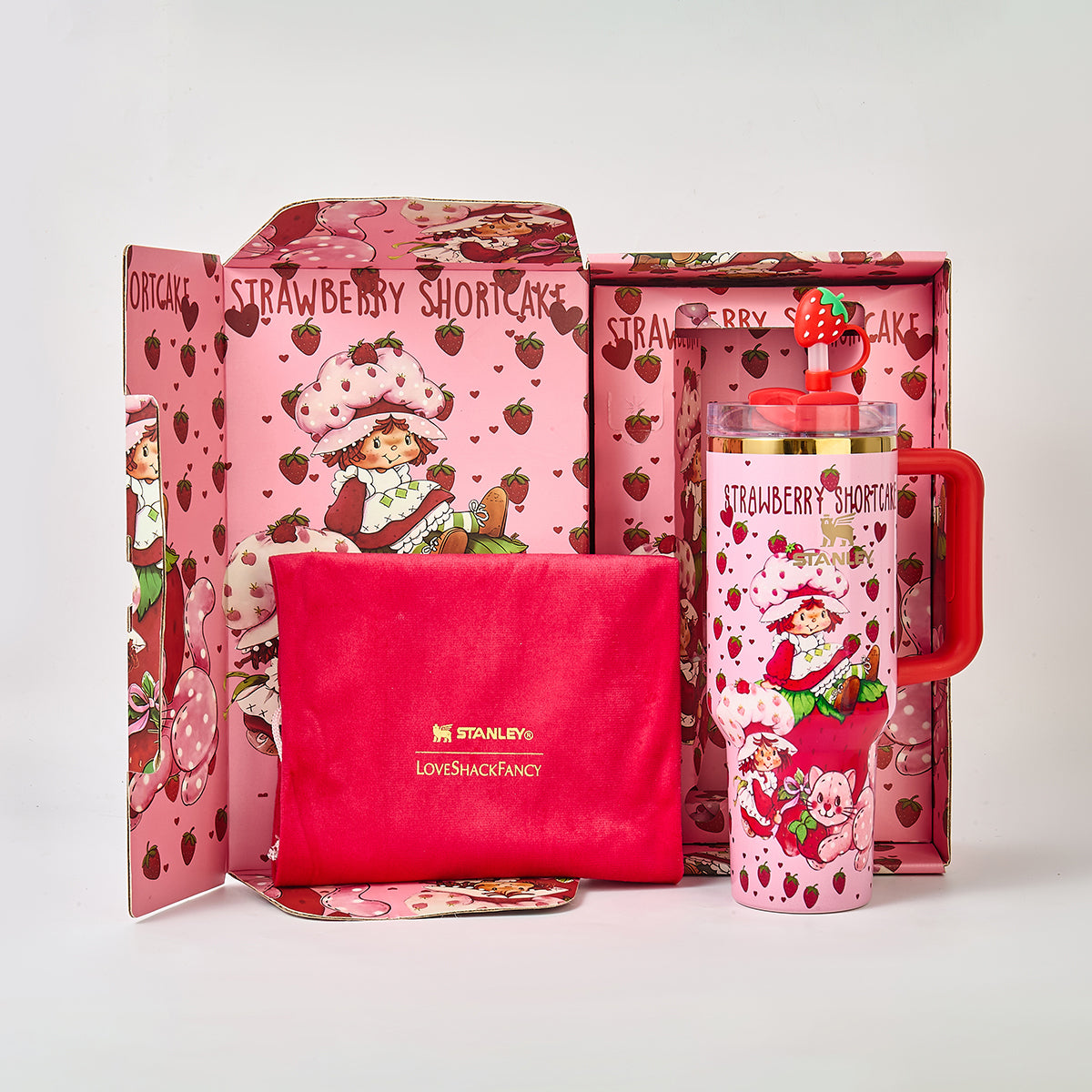 Stanley x Strawberry Shortcake Limited Edition 40oz Quencher H2.0 Tumbler with Strawberry Straw Topper & Gift Box