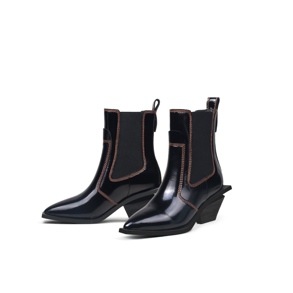 stitch pattern black leather boots all black 6
