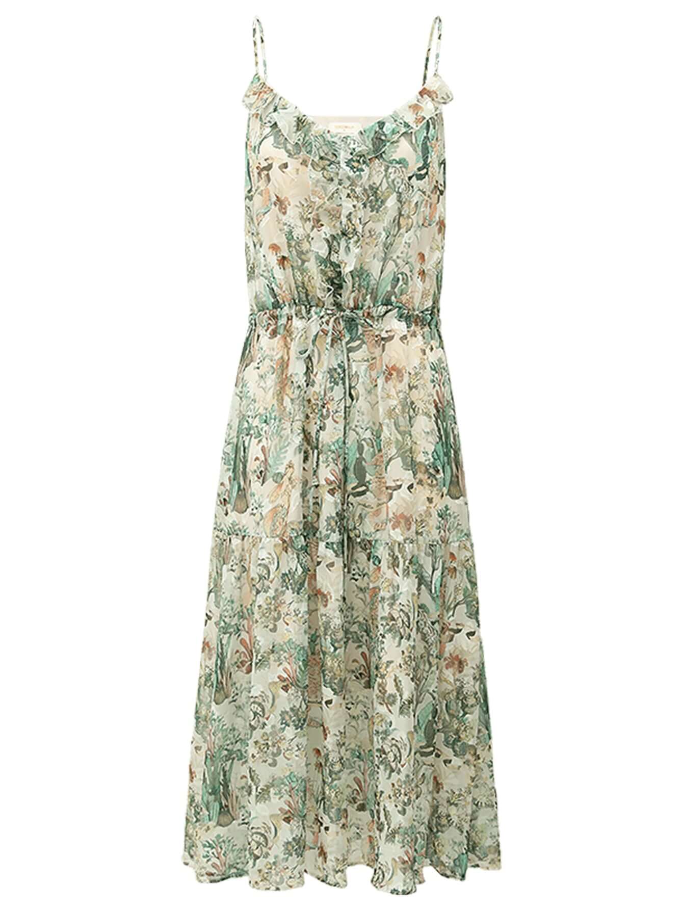 strappy floral green chiffon maxi dress all green 4