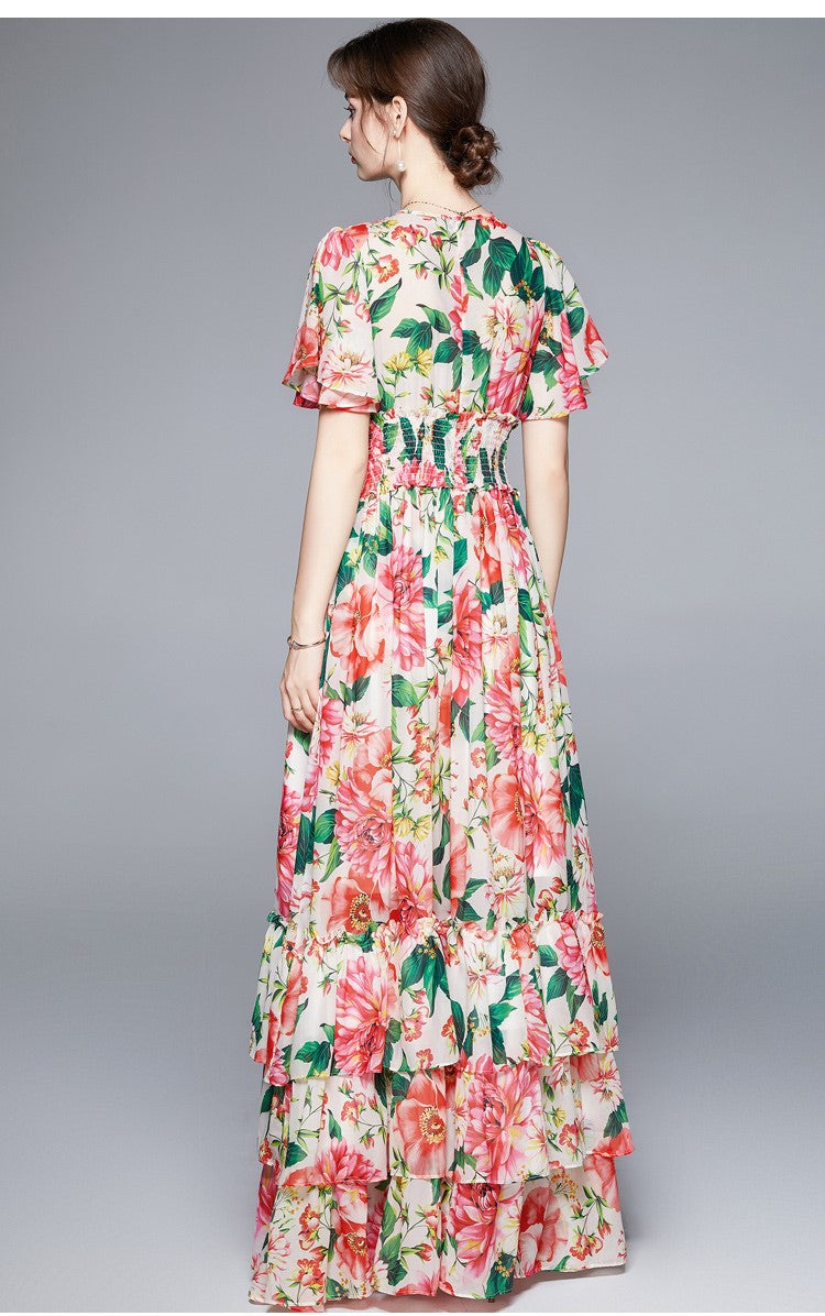 stretchy floral v neck ruffled waist maxi dress all floral 4