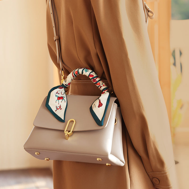 structured apricot satchel with scarf all 8