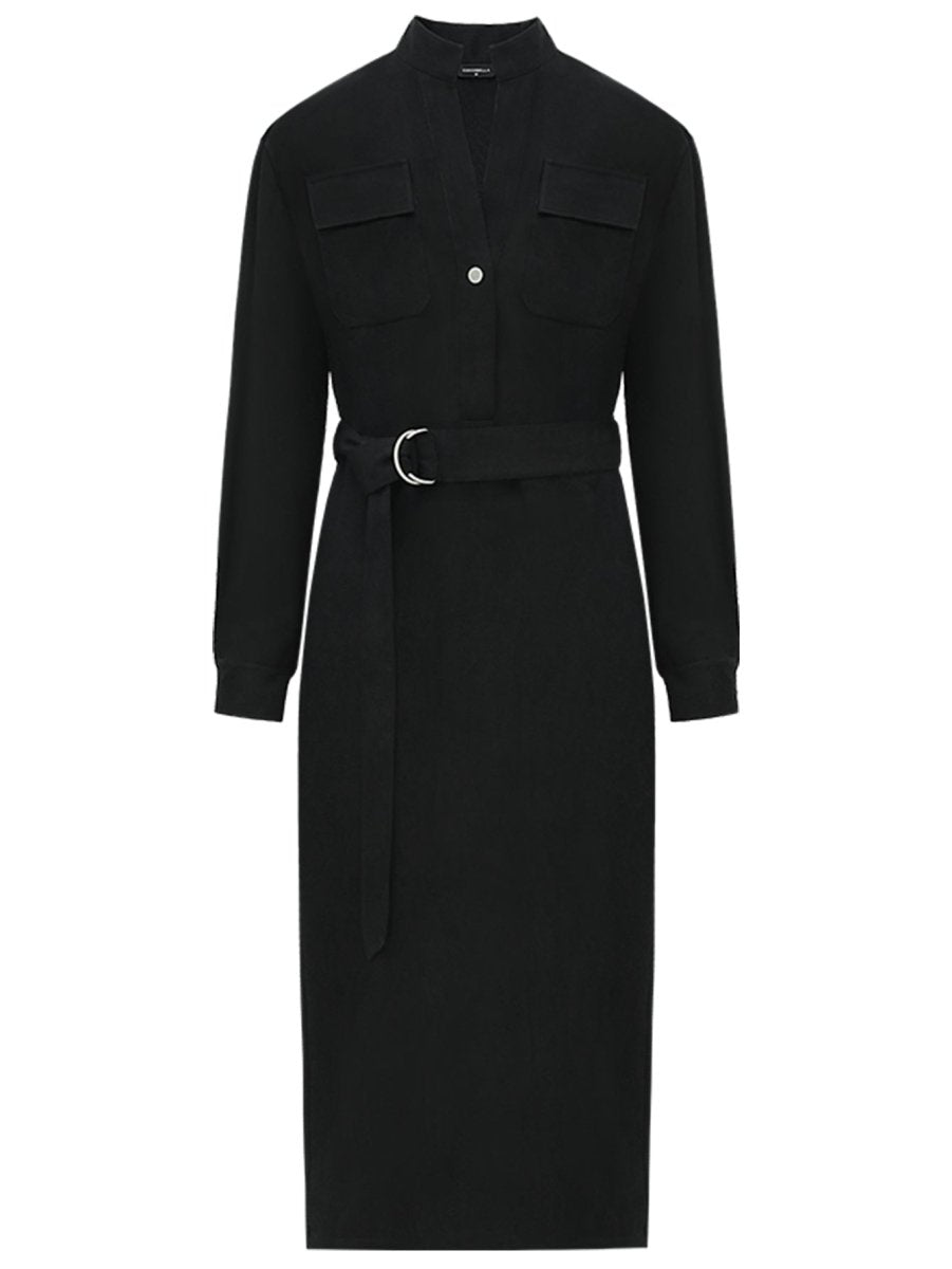 structured belted black shirt dress all black 4