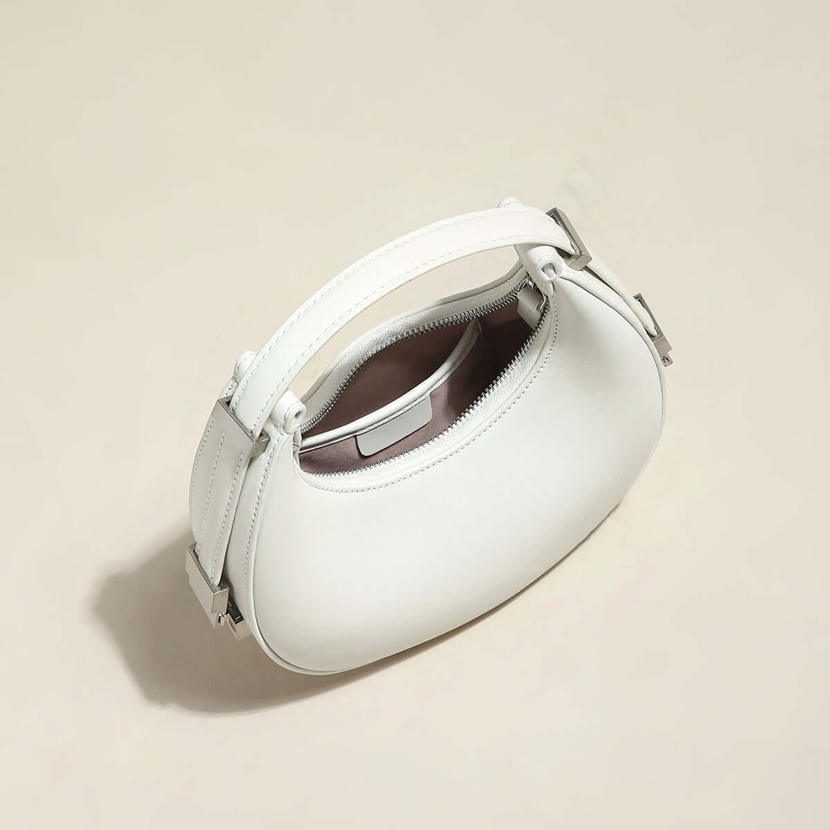 structured leather crescent moon bag white 4