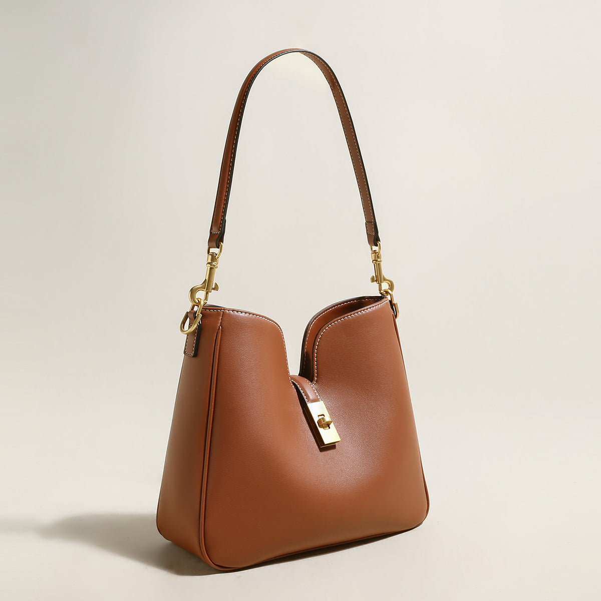 stylish scallop leather tote bag brown 2
