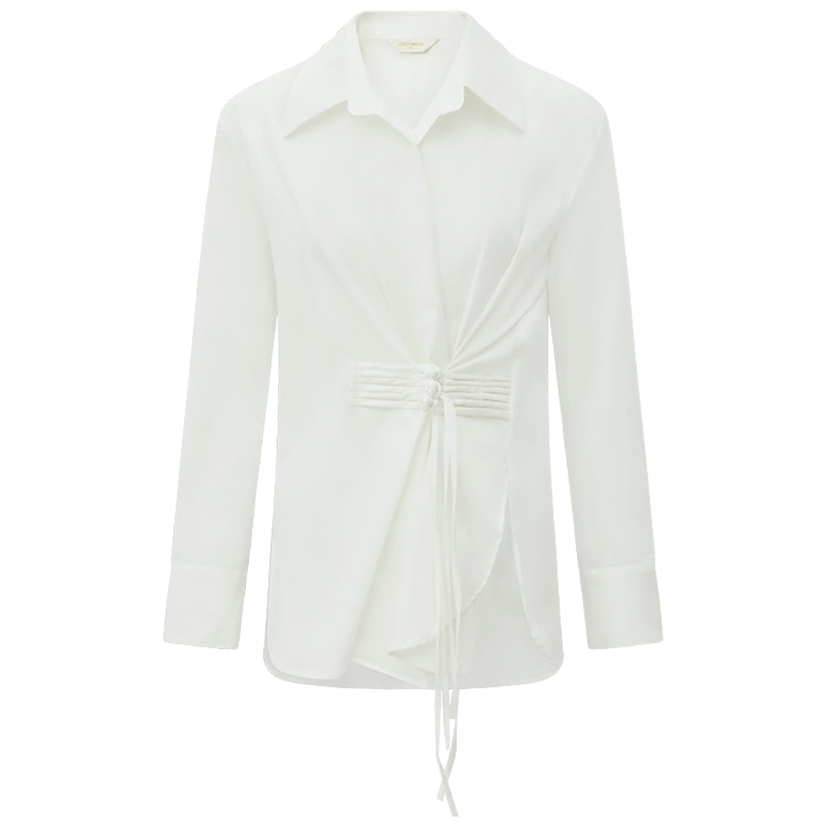 suave asymmetrical hem knot buckled white shirt all white 4