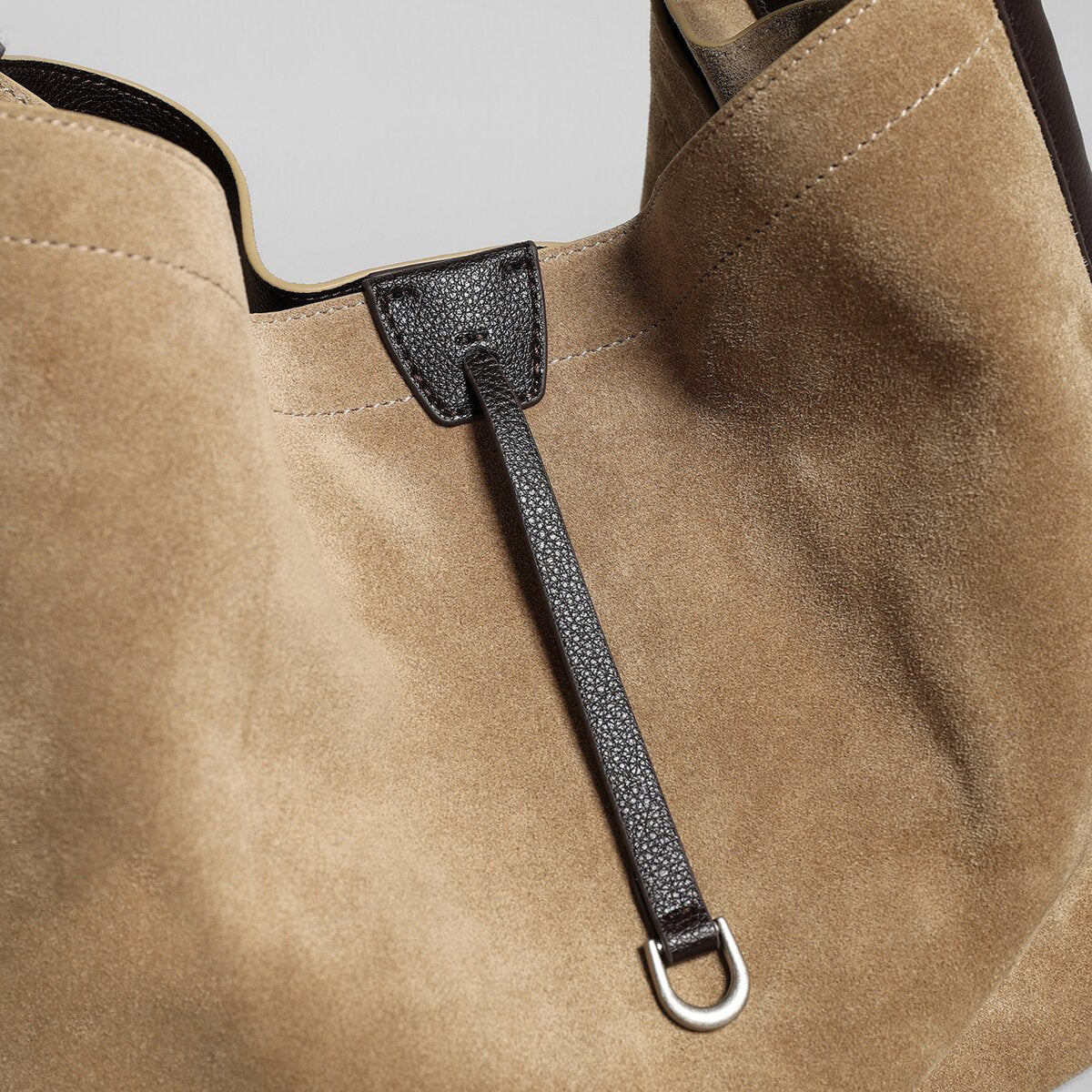 Suede Leather Slouchy Triangle Hobo Bag – Peaked Shoulder Tote with Removable Drawstring Pouch