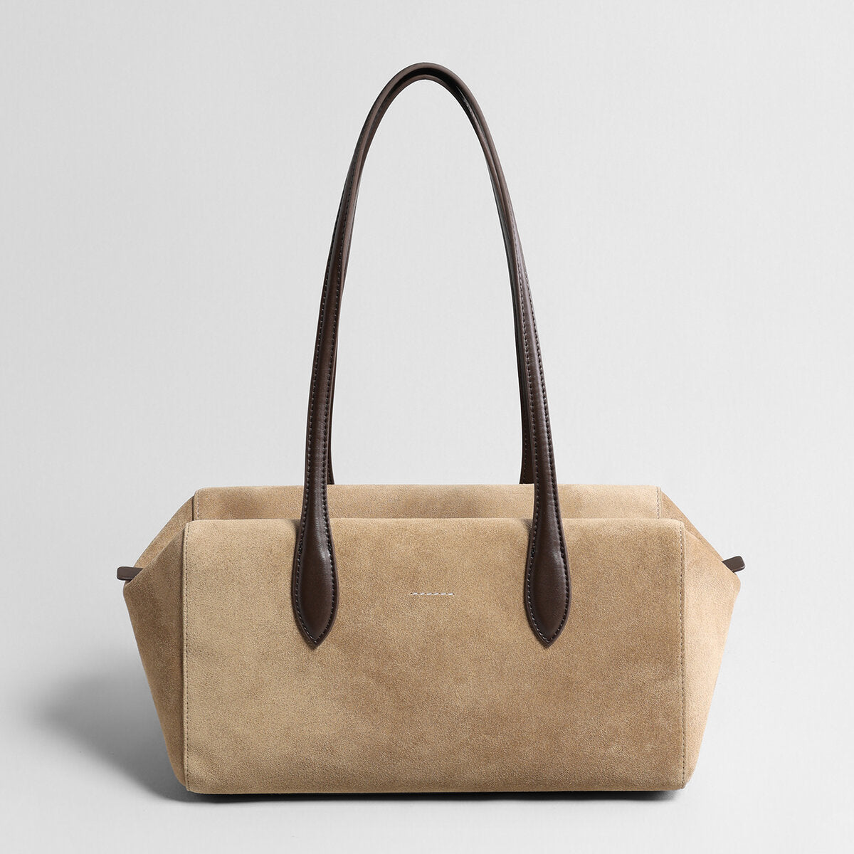 Suede Leather Structured Pillow Tote Bag – Continuous Leather Strap Design with Reinforced Base
