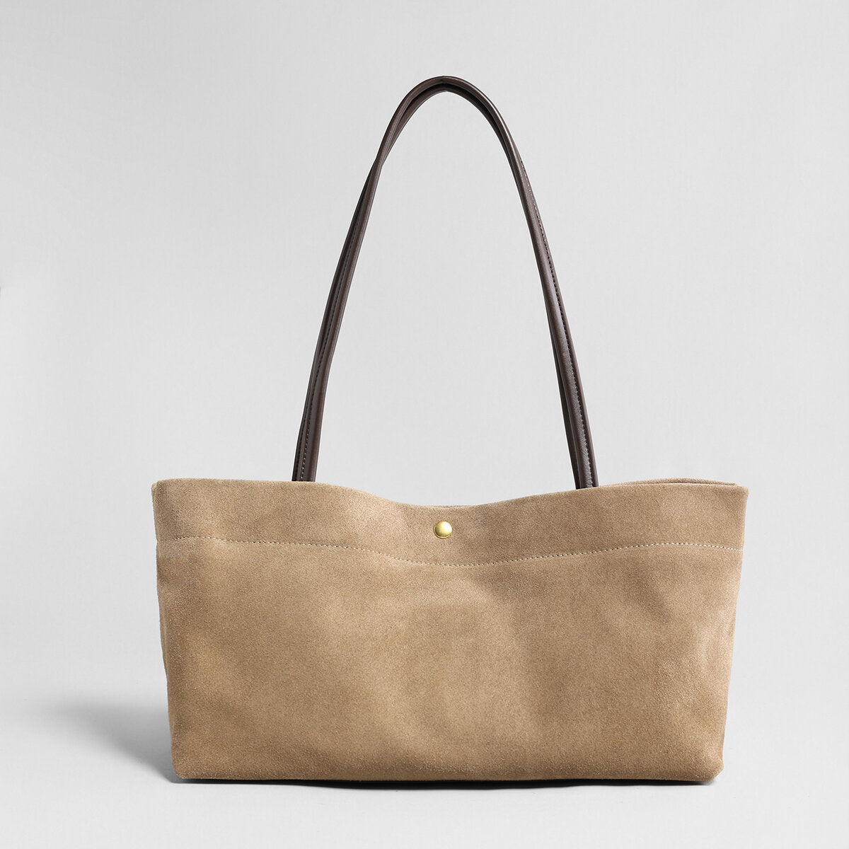 Suede Leather Wave-Top Tote Bag – Open-Top Shoulder Bag with Contrast Leather Handles
