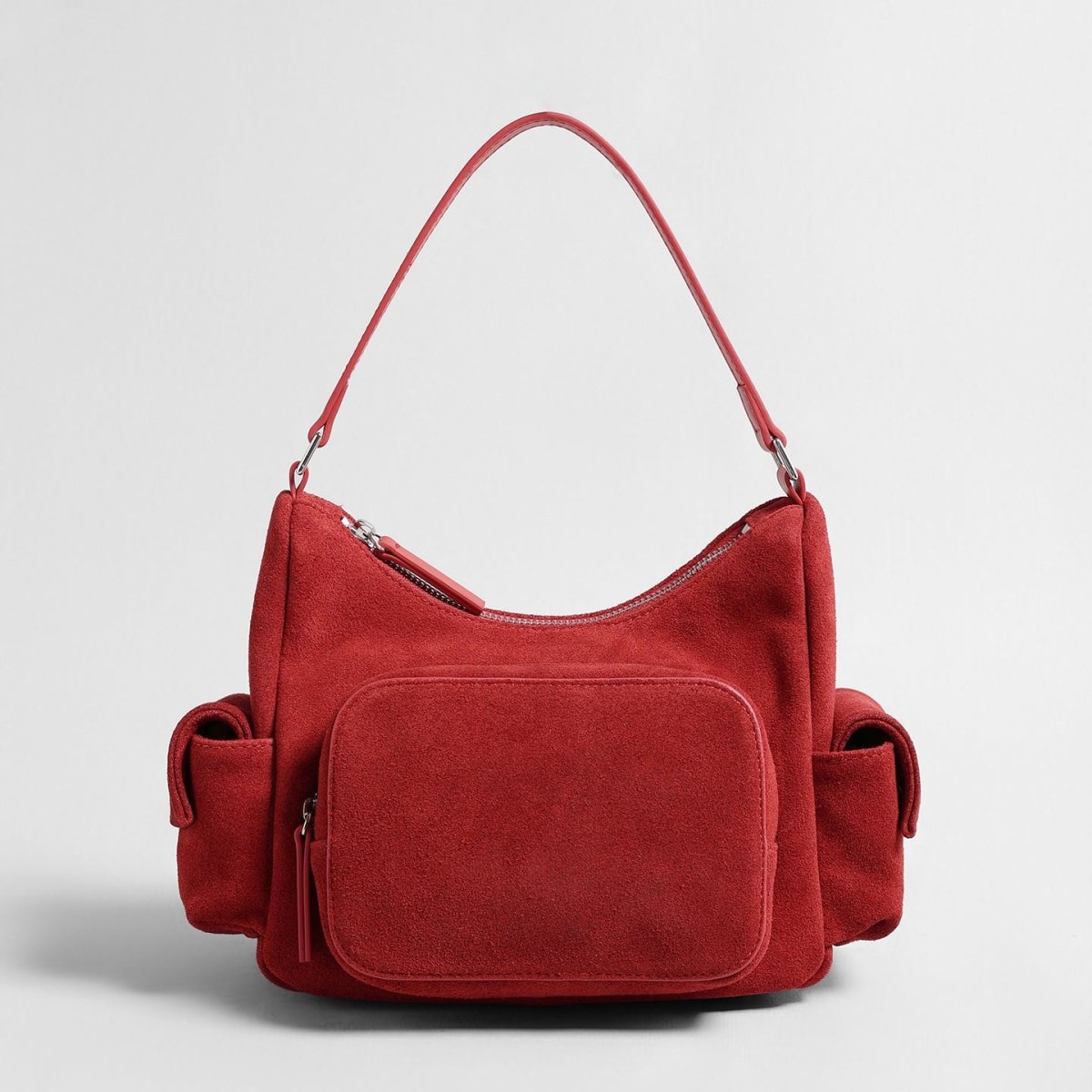 Suede Multi-Pocket Hobo Bag – Contrast Leather Shoulder & Crossbody Bag