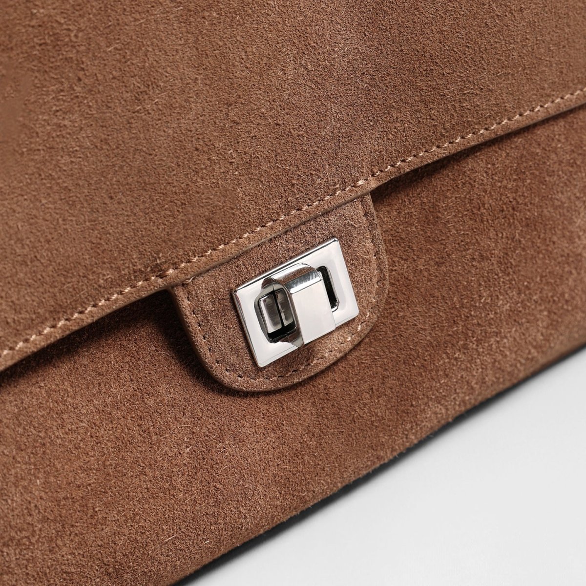 Suede Turn-Lock Flap Bag – Adjustable Underarm & Shoulder Bag