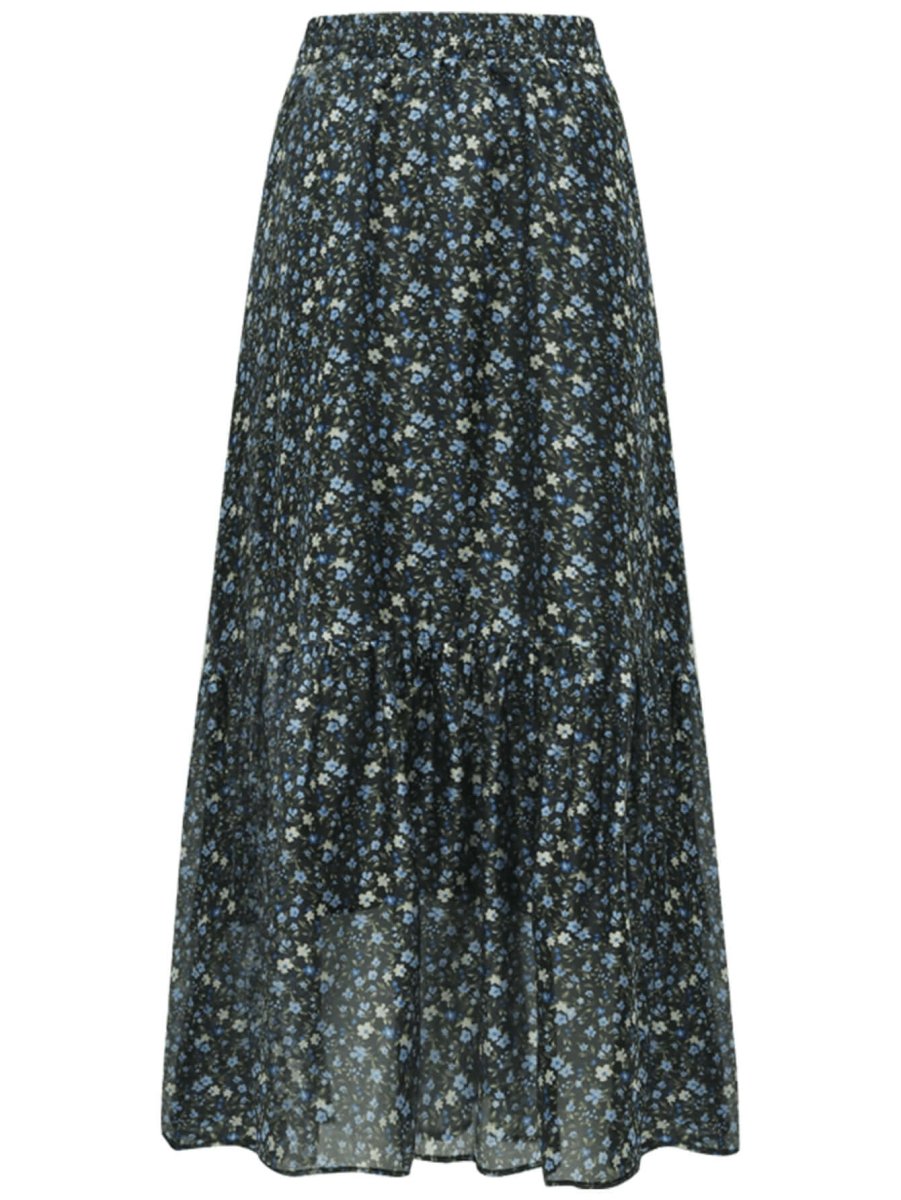summery floral a line pleated black midi skirt all black 4