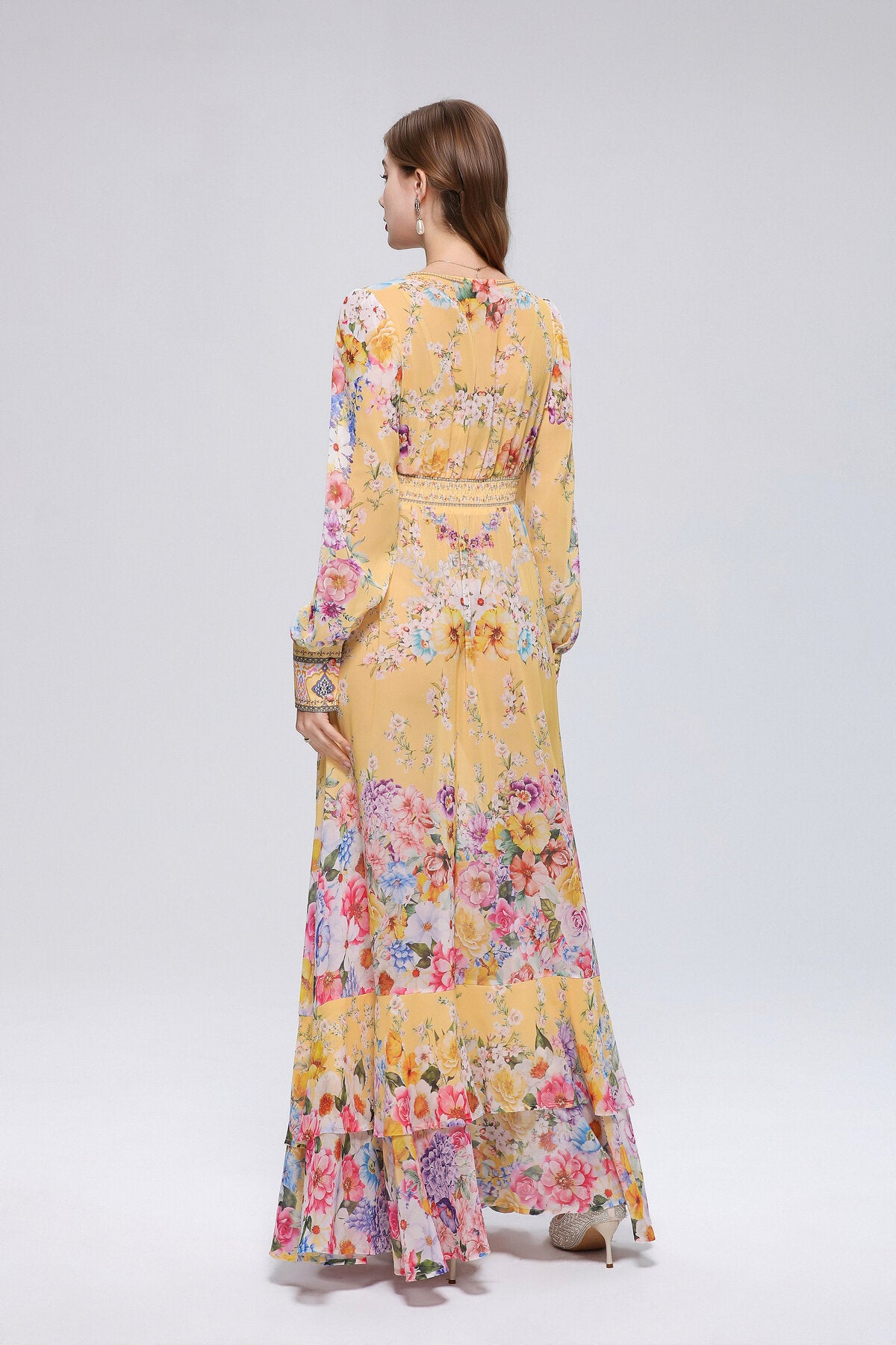 Sunshine Yellow Floral Bouquet Maxi Dress
