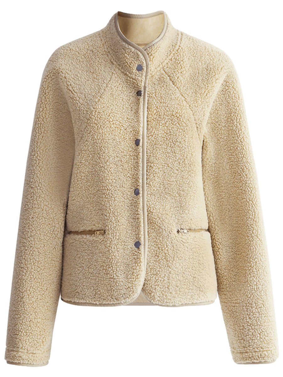 teddy letterman warm khaki fleece jacket all khaki 4
