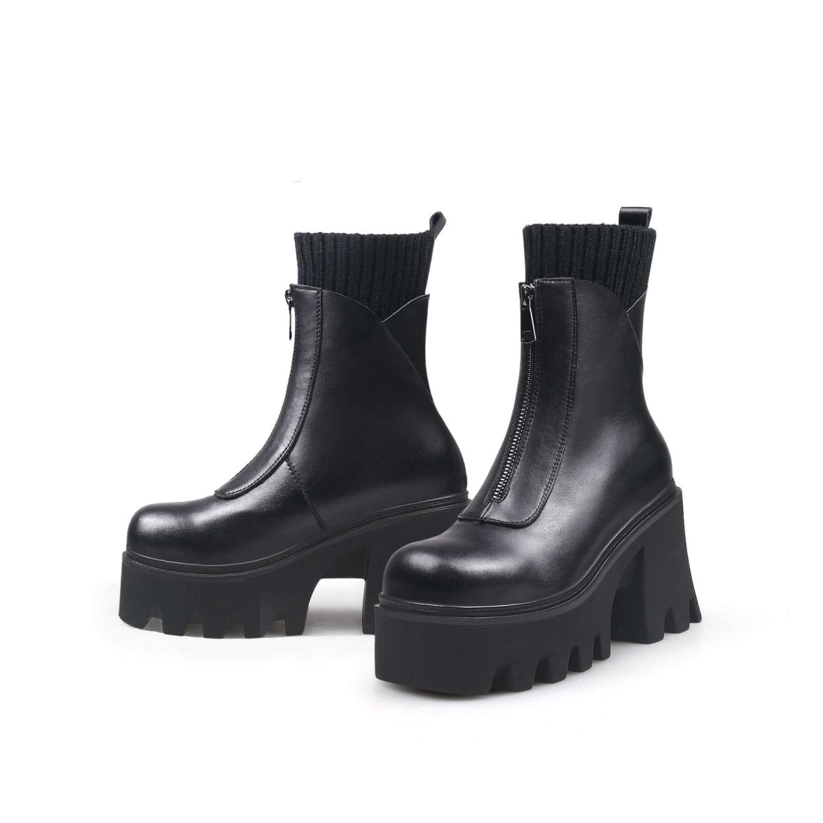thick bottom black ankle boots all black 6