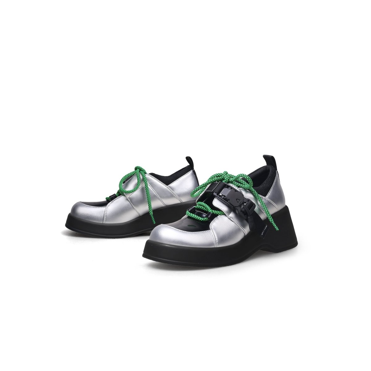 thick heel lace up platform sneakers all silver 6