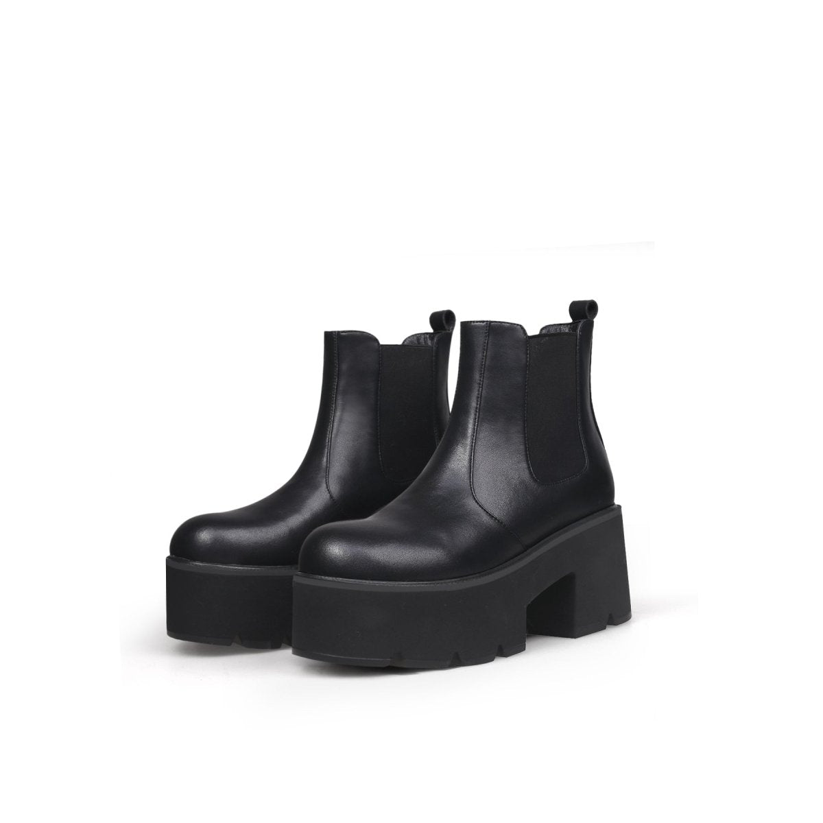 thick heel panel black platform boots all black 5