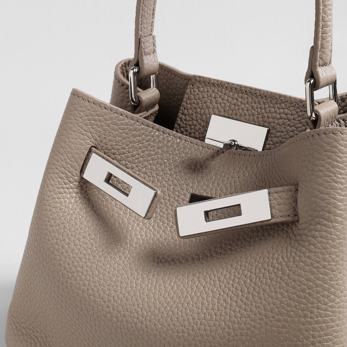 Togo Leather Mini Bucket Handbag – Pebbled Calfskin Crossbody with Turn-Lock Hardware