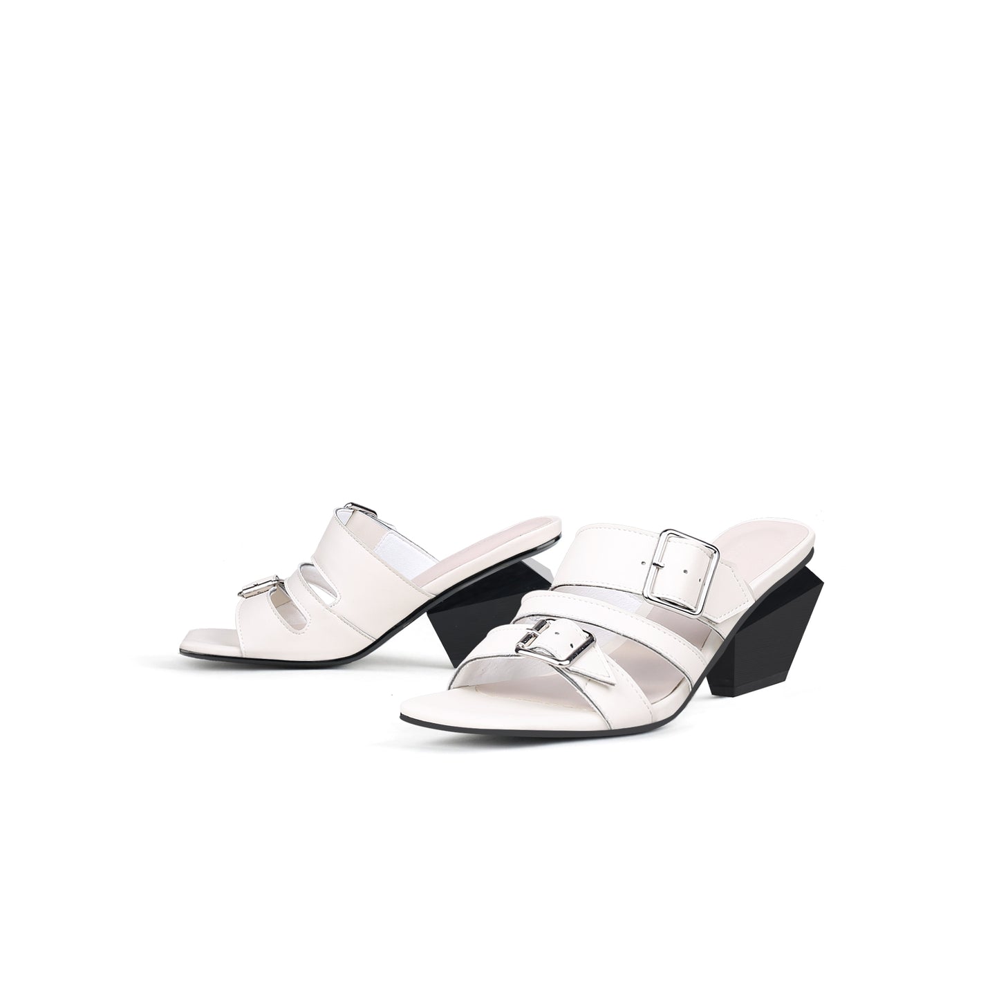 triple strap heeled mules all white 5