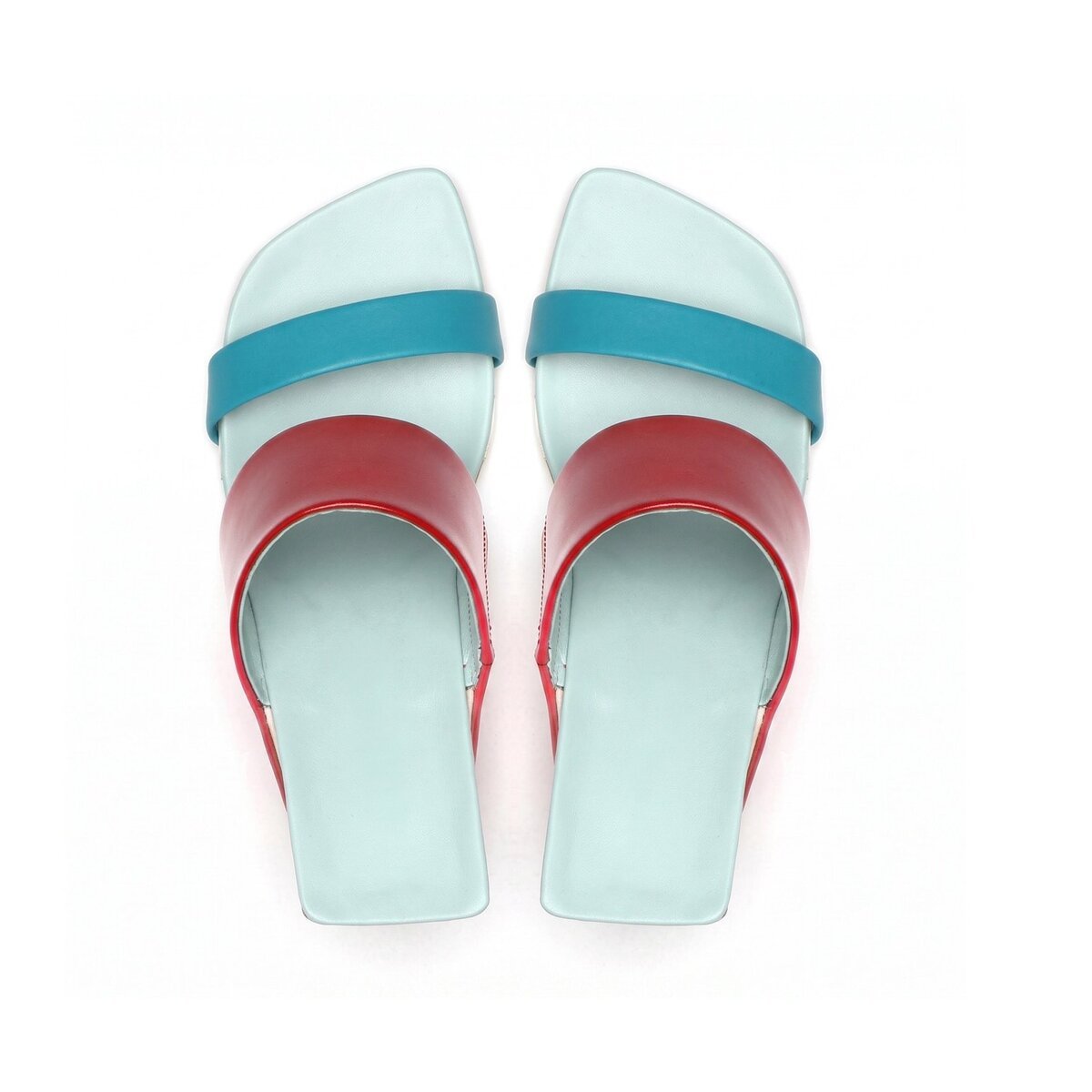 Two-Strap Square-Toe Sculptural Heel Mules